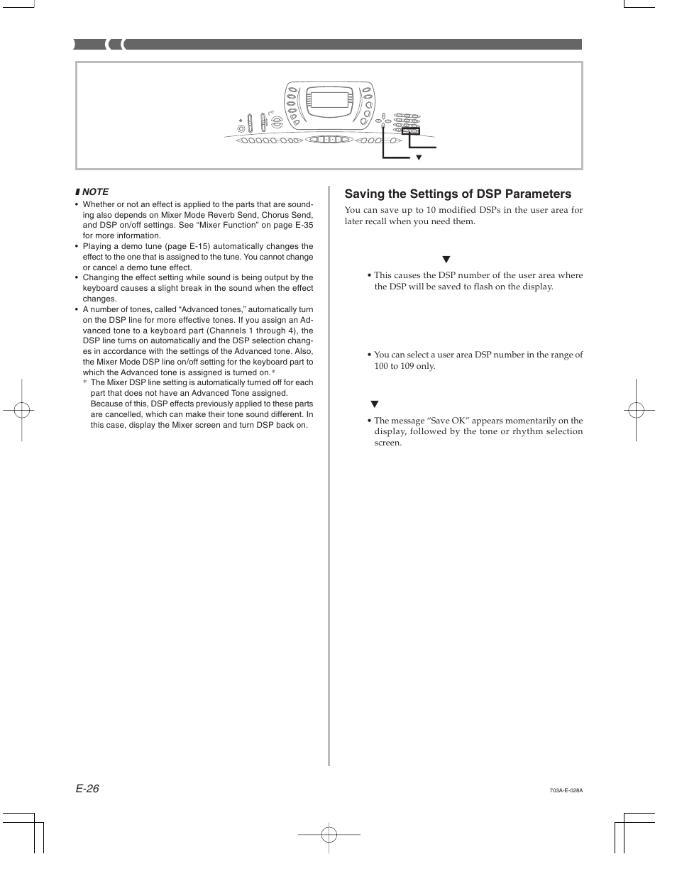 Saving the settings of dsp parameters | Casio CTK-671 User Manual | Page 28 / 98