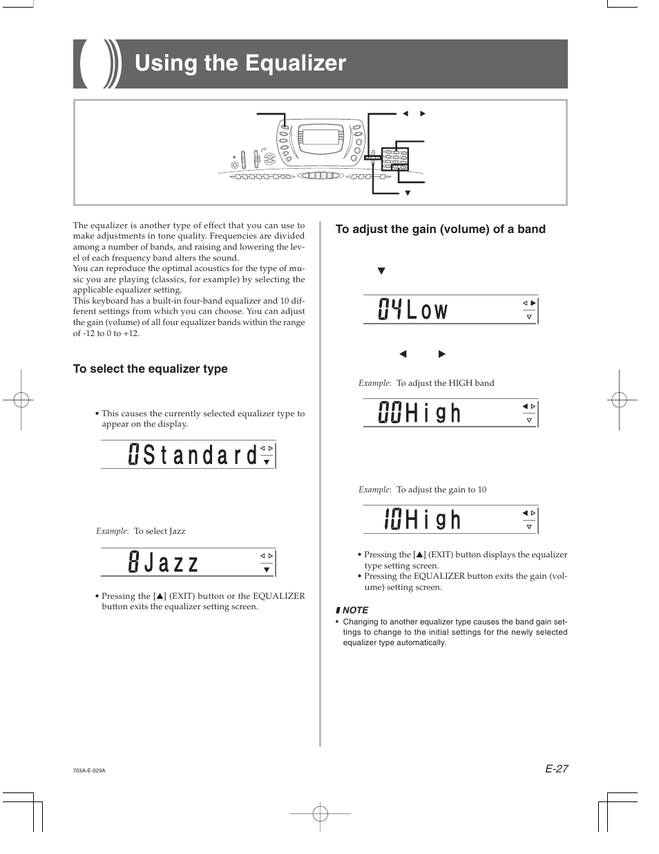 Hh i, Using the equalizer | Casio CTK-671 User Manual | Page 29 / 98