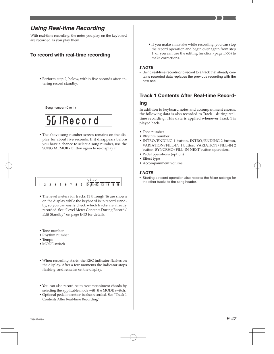 Using real-time recording | Casio CTK-671 User Manual | Page 49 / 98