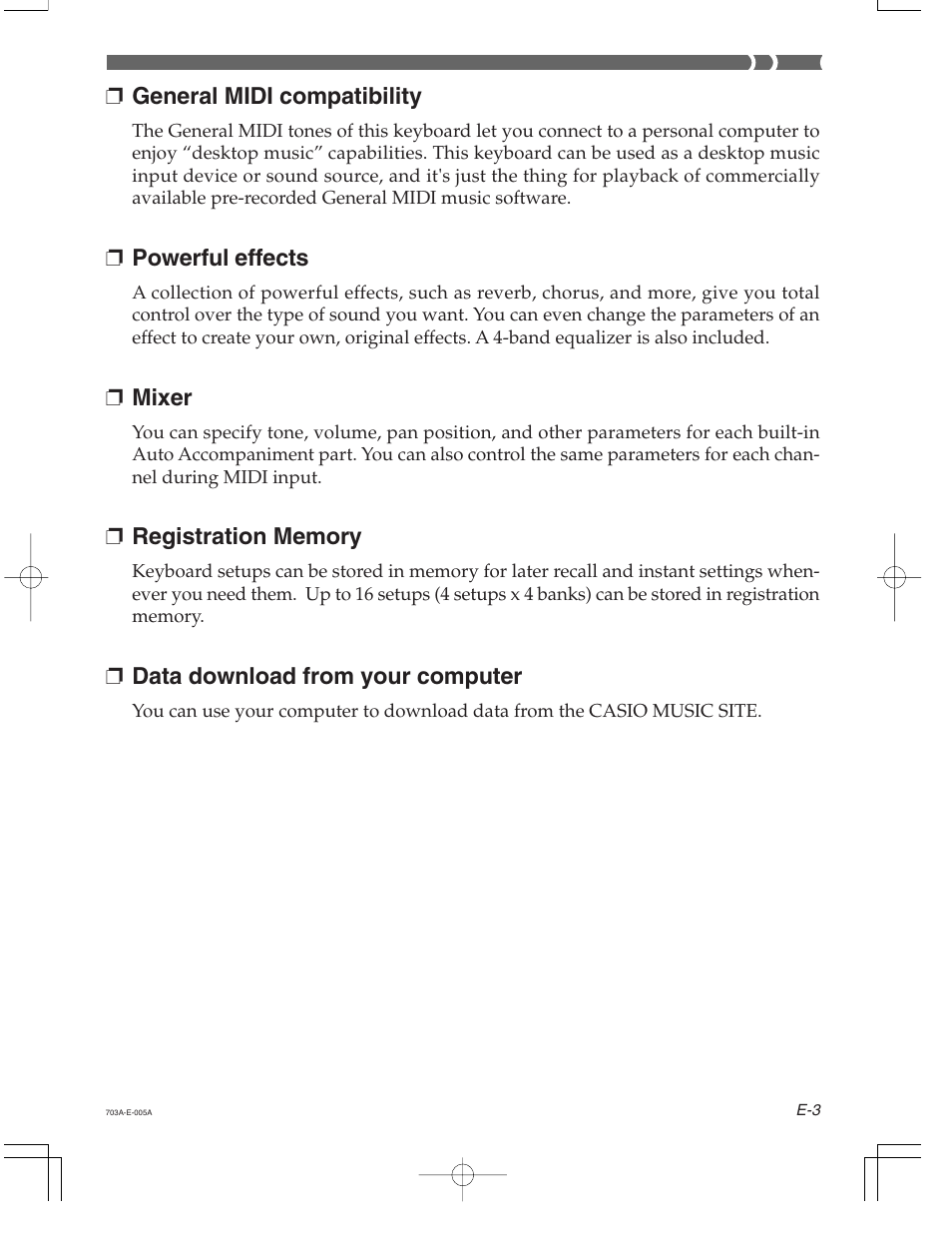 General midi compatibility, Powerful effects, Mixer | Data download from your computer | Casio CTK-671 User Manual | Page 5 / 98