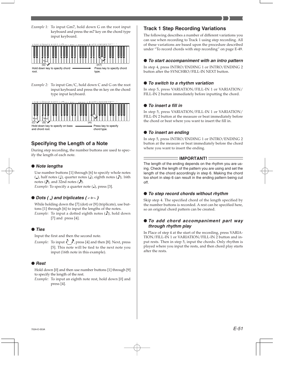 Track 1 step recording variations | Casio CTK-671 User Manual | Page 53 / 98