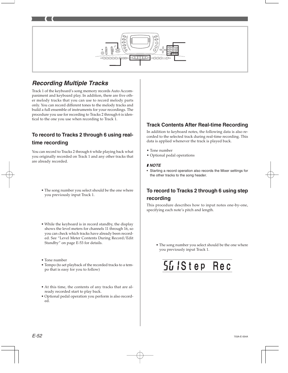 S t e, R e c, Recording multiple tracks | Casio CTK-671 User Manual | Page 54 / 98