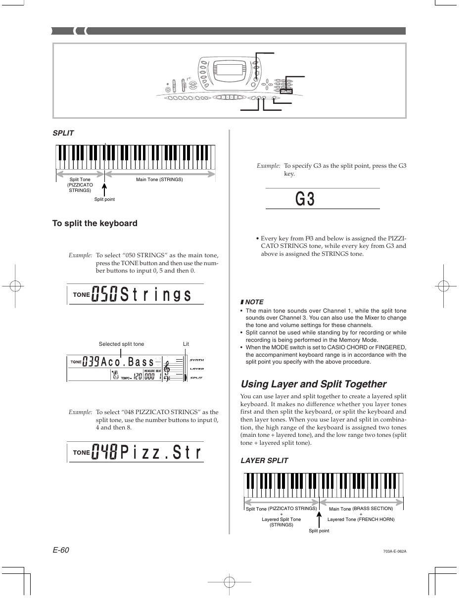 A c o . b a s s, Using layer and split together | Casio CTK-671 User Manual | Page 62 / 98