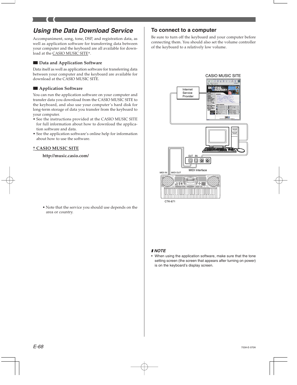 Using the data download service | Casio CTK-671 User Manual | Page 70 / 98