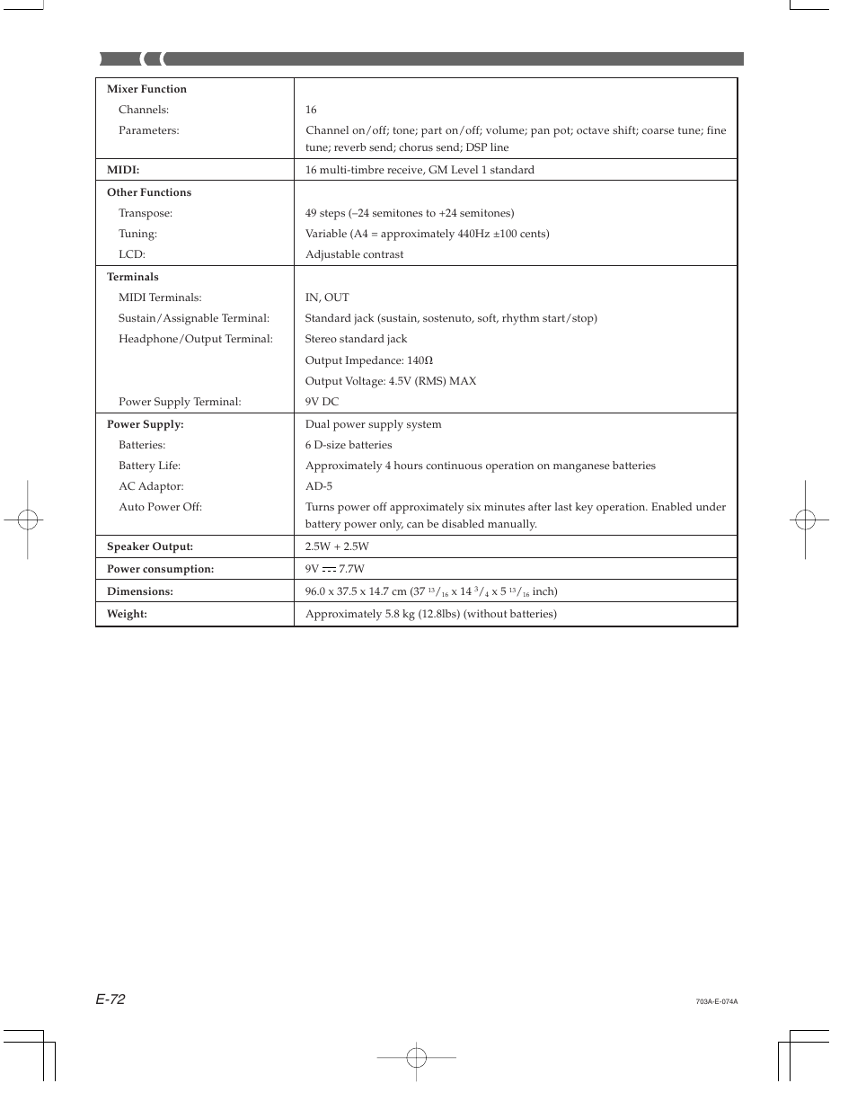E-72 | Casio CTK-671 User Manual | Page 74 / 98