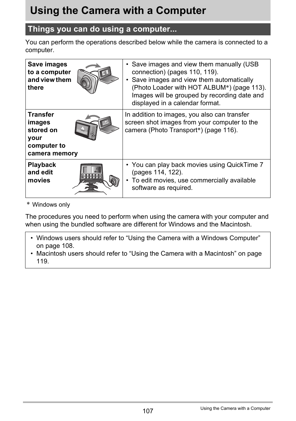 Using the camera with a computer, Things you can do using a computer | Casio EX-Z200 User Manual | Page 107 / 171