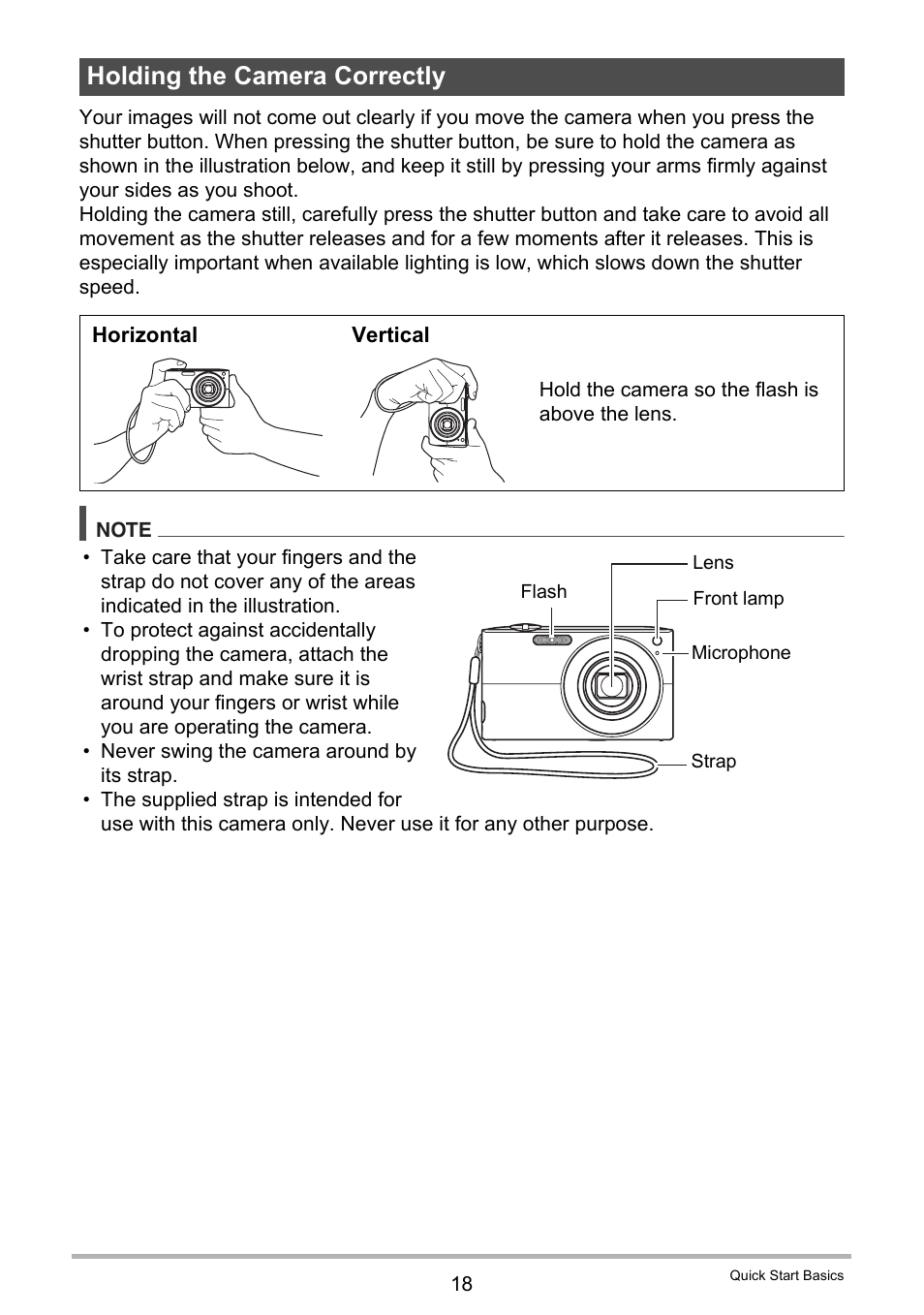 Holding the camera correctly | Casio EX-Z200 User Manual | Page 18 / 171