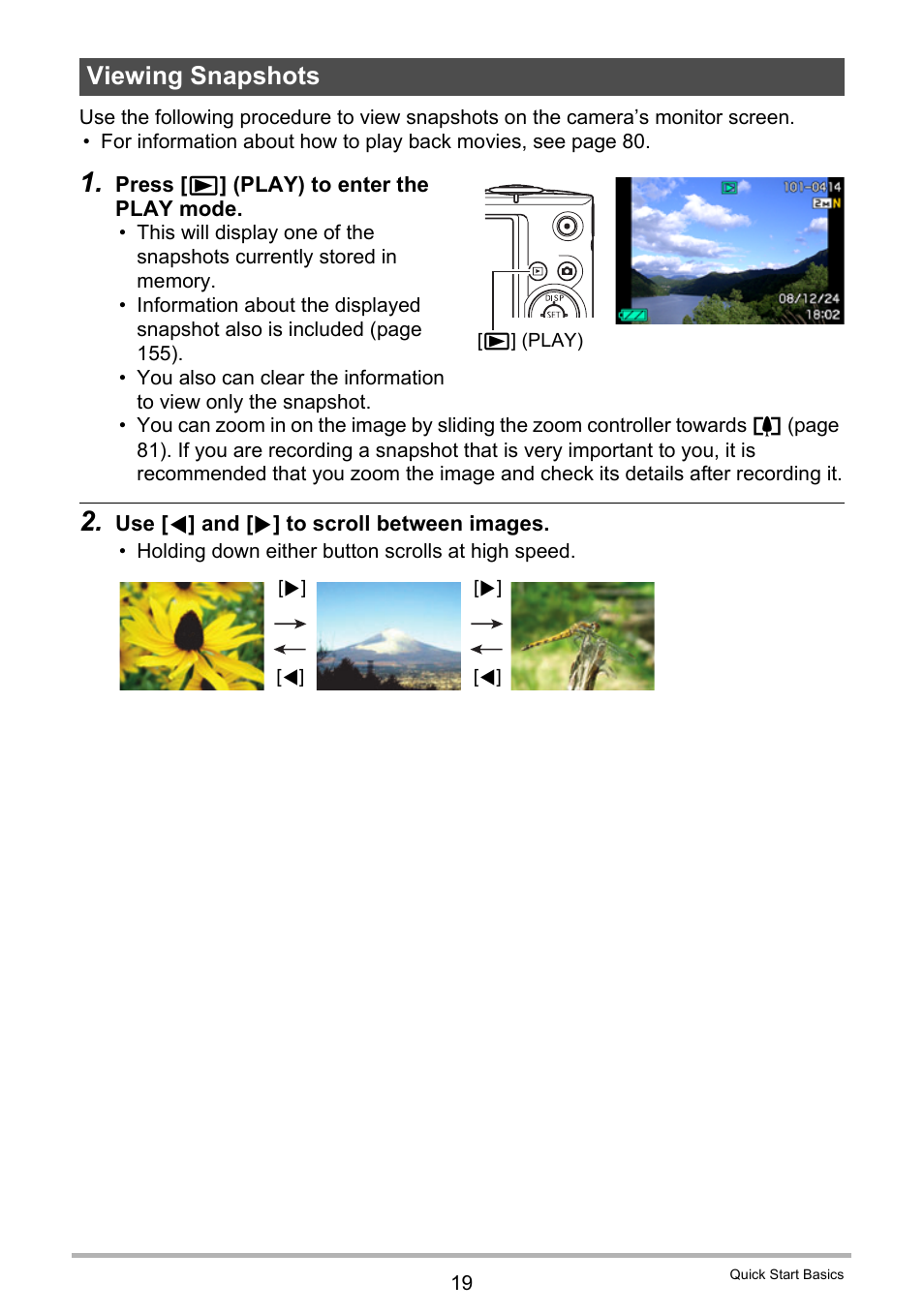 Viewing snapshots | Casio EX-Z200 User Manual | Page 19 / 171