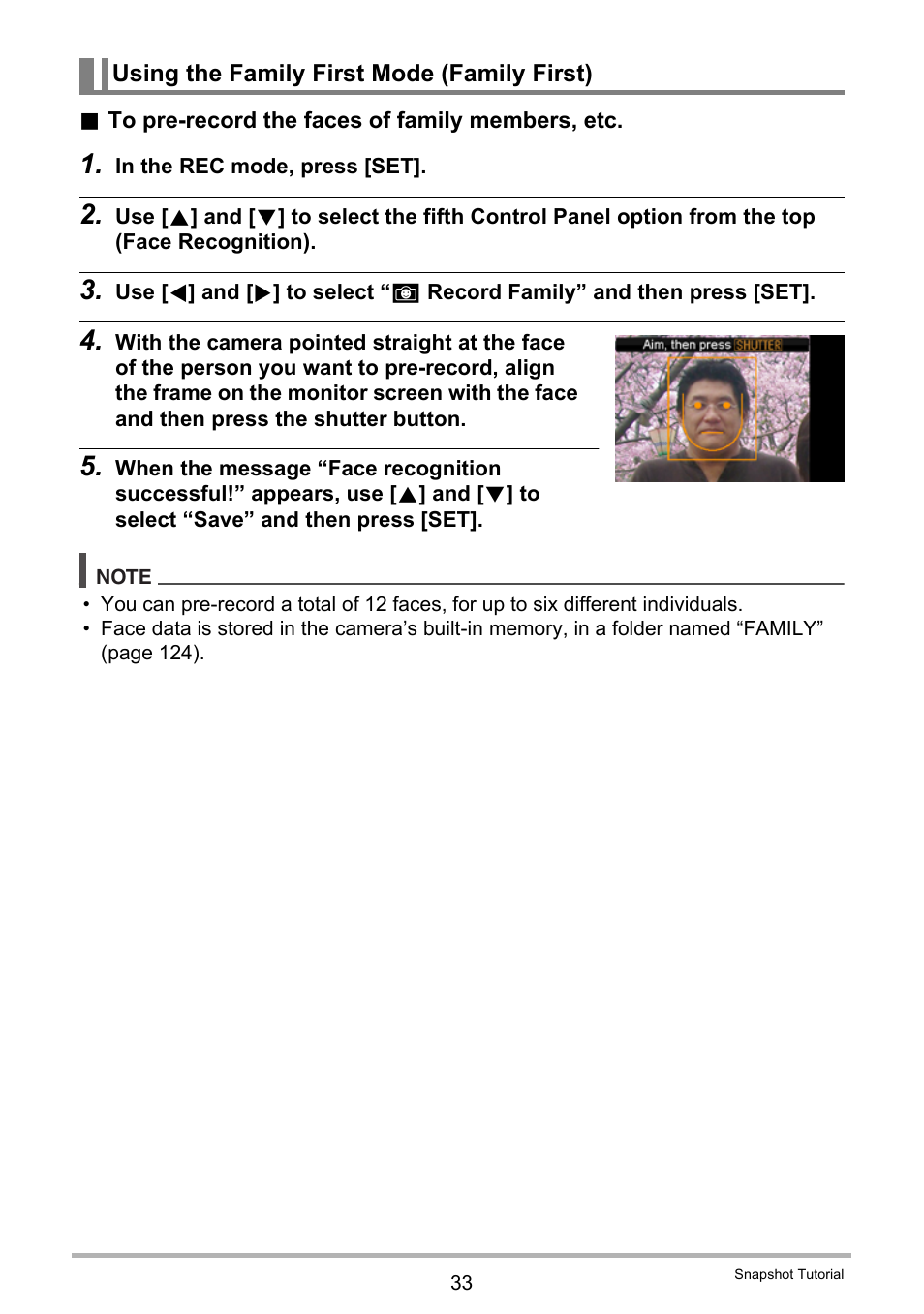 Using the family first mode (family first) | Casio EX-Z200 User Manual | Page 33 / 171