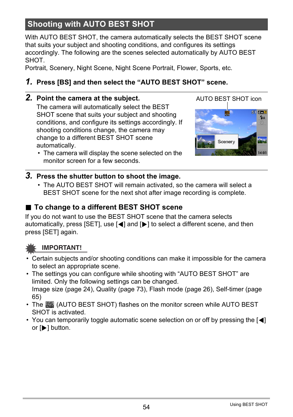 Shooting with auto best shot | Casio EX-Z200 User Manual | Page 54 / 171