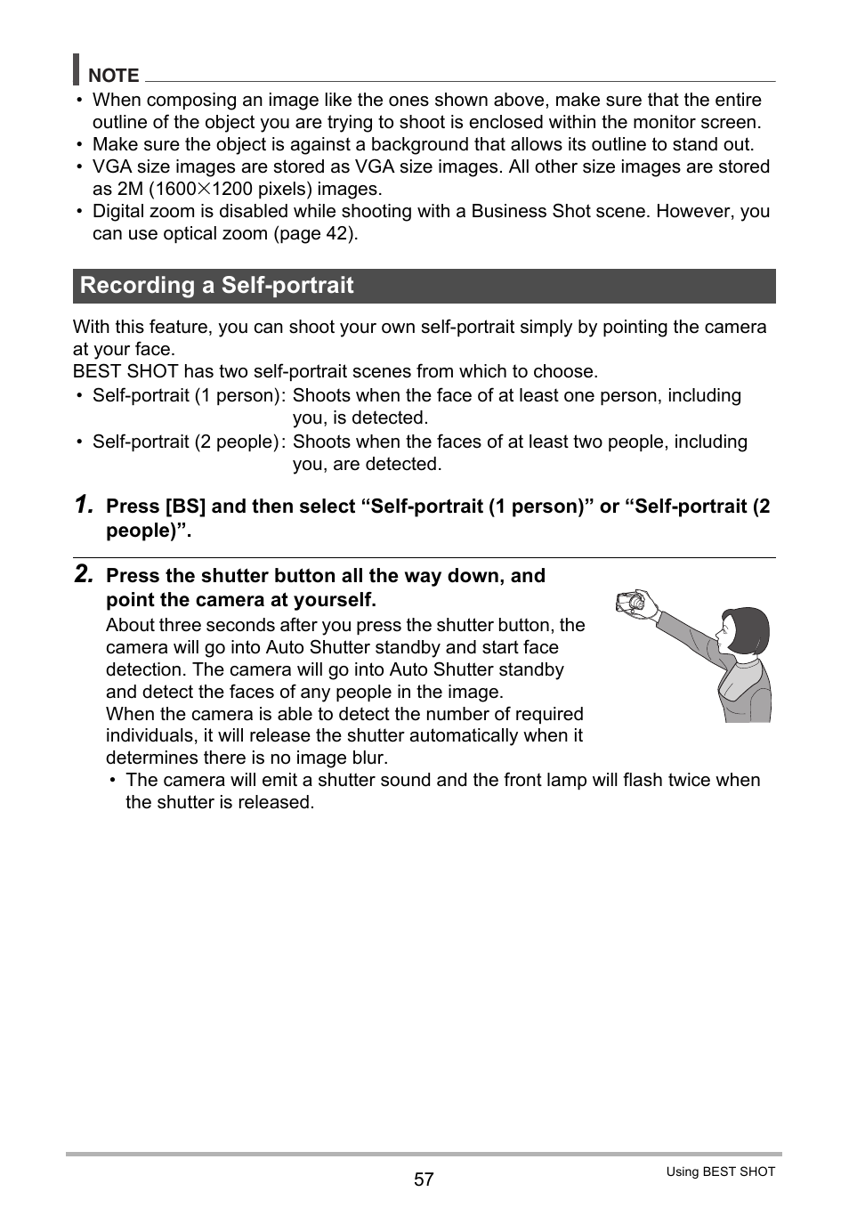 Recording a self-portrait | Casio EX-Z200 User Manual | Page 57 / 171