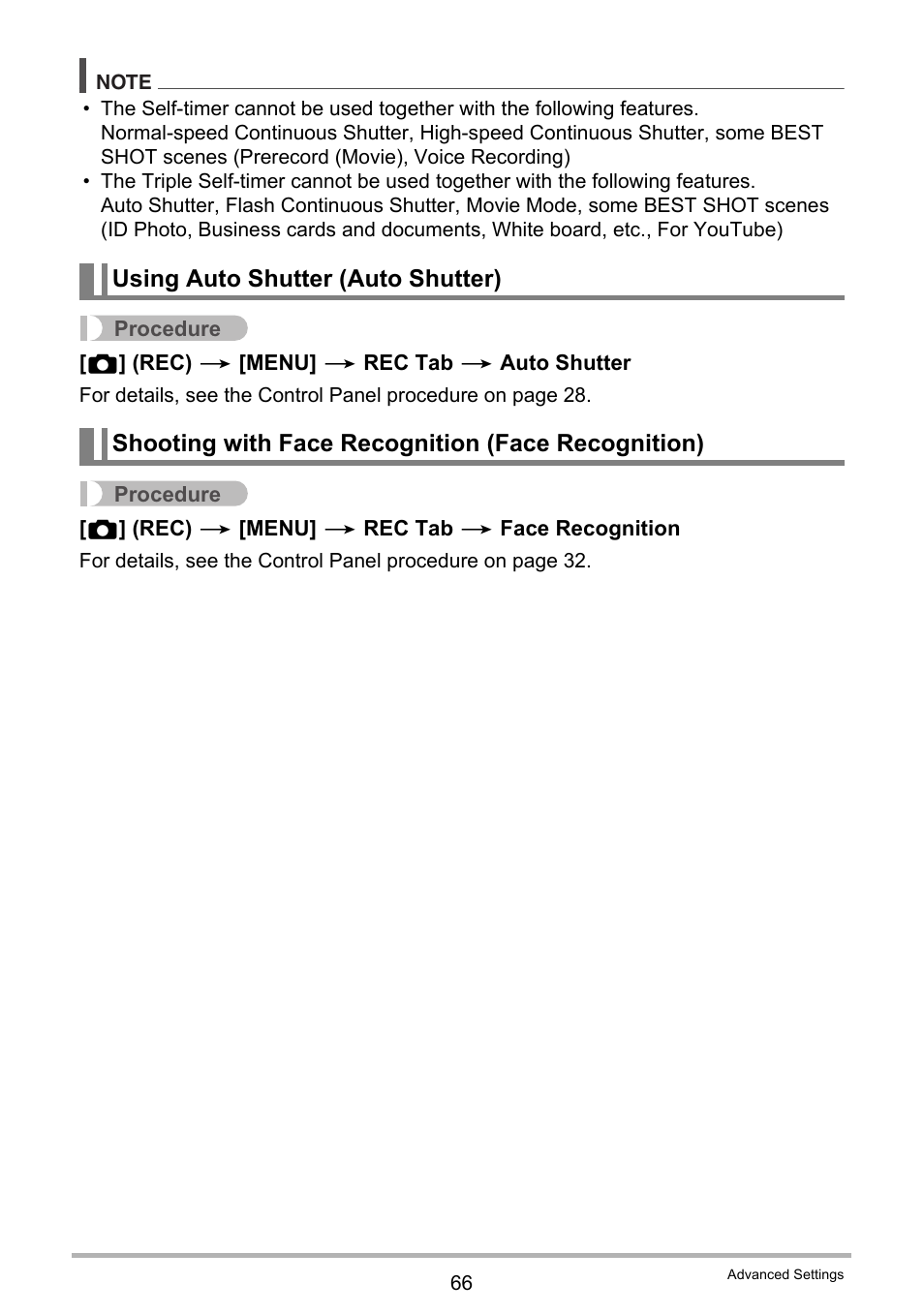 Using auto shutter (auto shutter), Shooting with face recognition (face recognition) | Casio EX-Z200 User Manual | Page 66 / 171