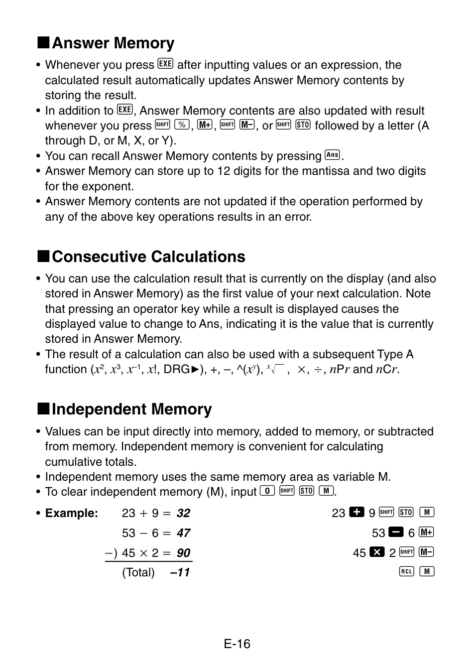 K consecutive calculations | Casio fx-3650P User Manual | Page 18 / 61