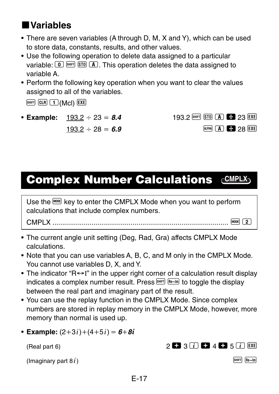 Complex number calculations, K variables | Casio fx-3650P User Manual | Page 19 / 61