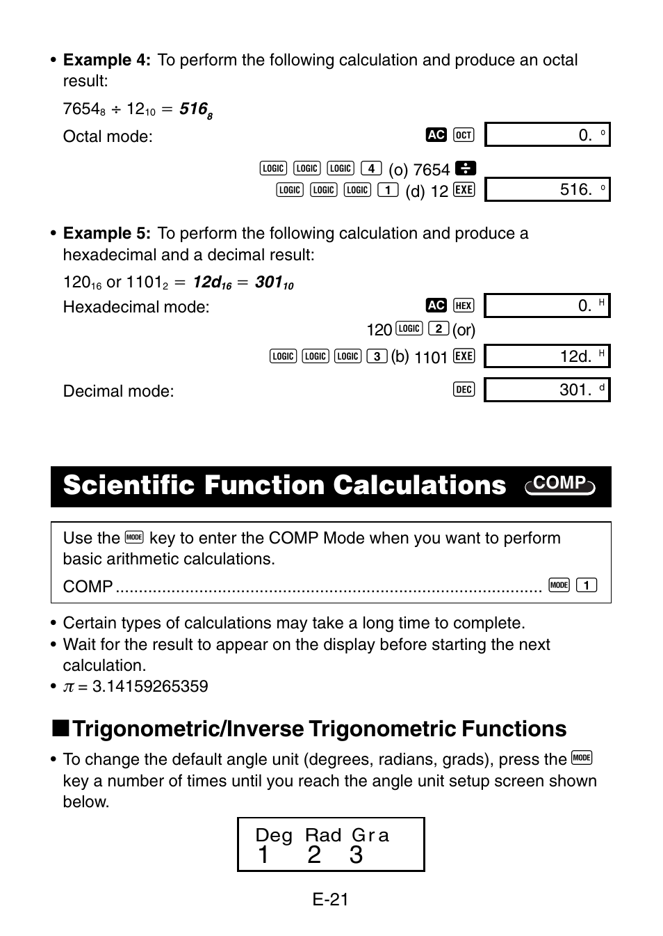 Scientific function calculations, K trigonometric/inverse trigonometric functions | Casio fx-3650P User Manual | Page 23 / 61