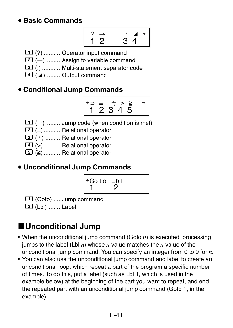 K unconditional jump | Casio fx-3650P User Manual | Page 43 / 61