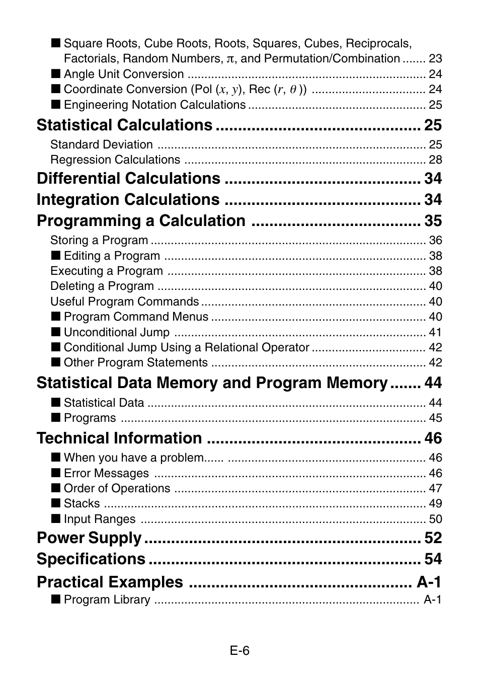 Statistical calculations, Technical information | Casio fx-3650P User Manual | Page 8 / 61