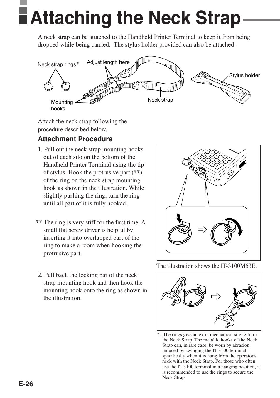 Attaching the neck strap | Casio IT-3100 User Manual | Page 28 / 75