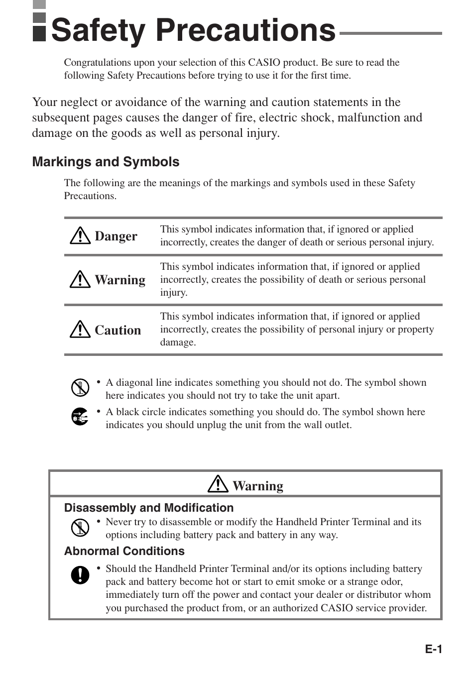 Safety precautions | Casio IT-3100 User Manual | Page 3 / 75