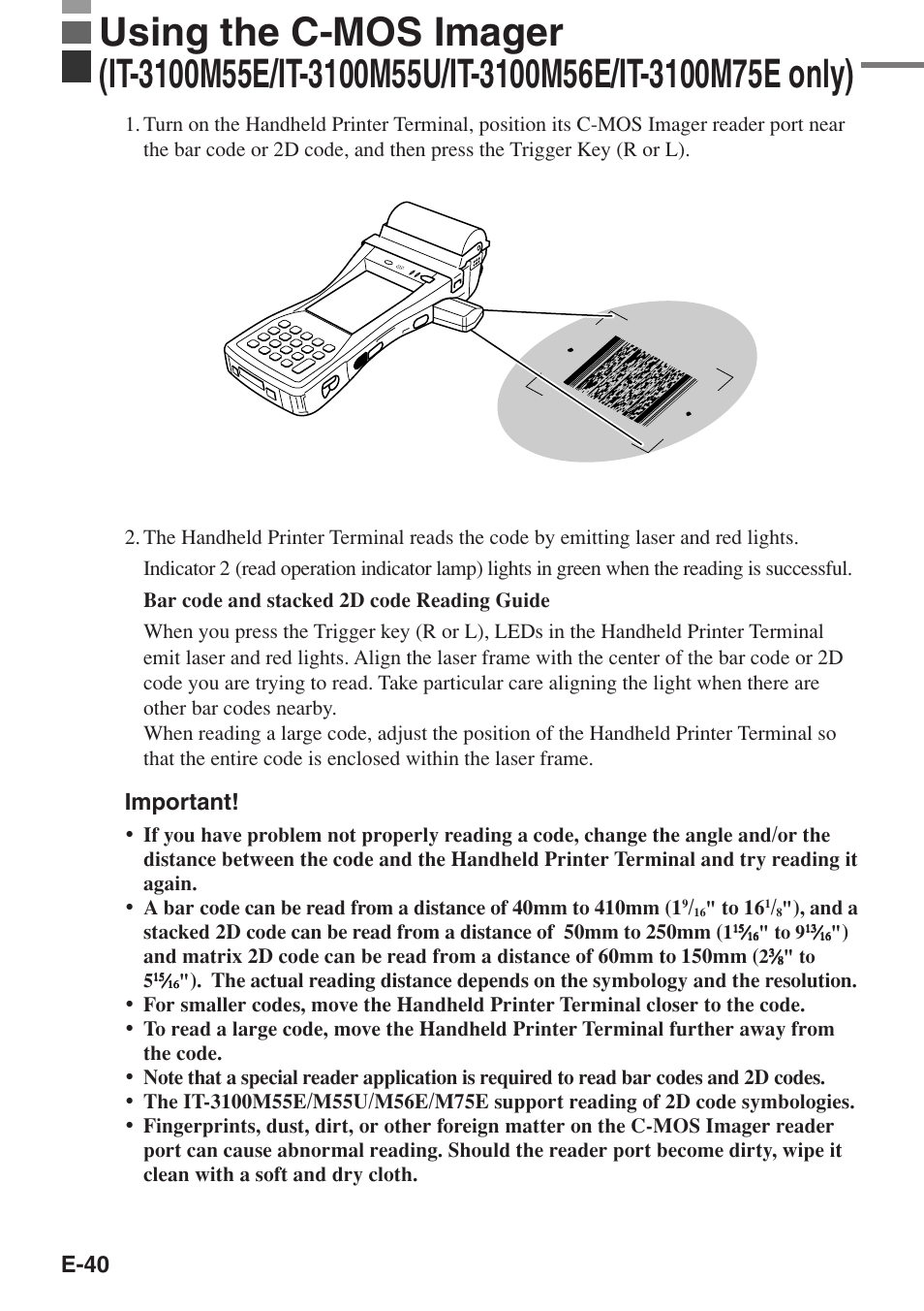 E-40, Important | Casio IT-3100 User Manual | Page 42 / 75