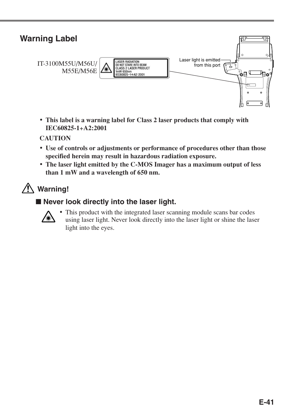 Warning label | Casio IT-3100 User Manual | Page 43 / 75