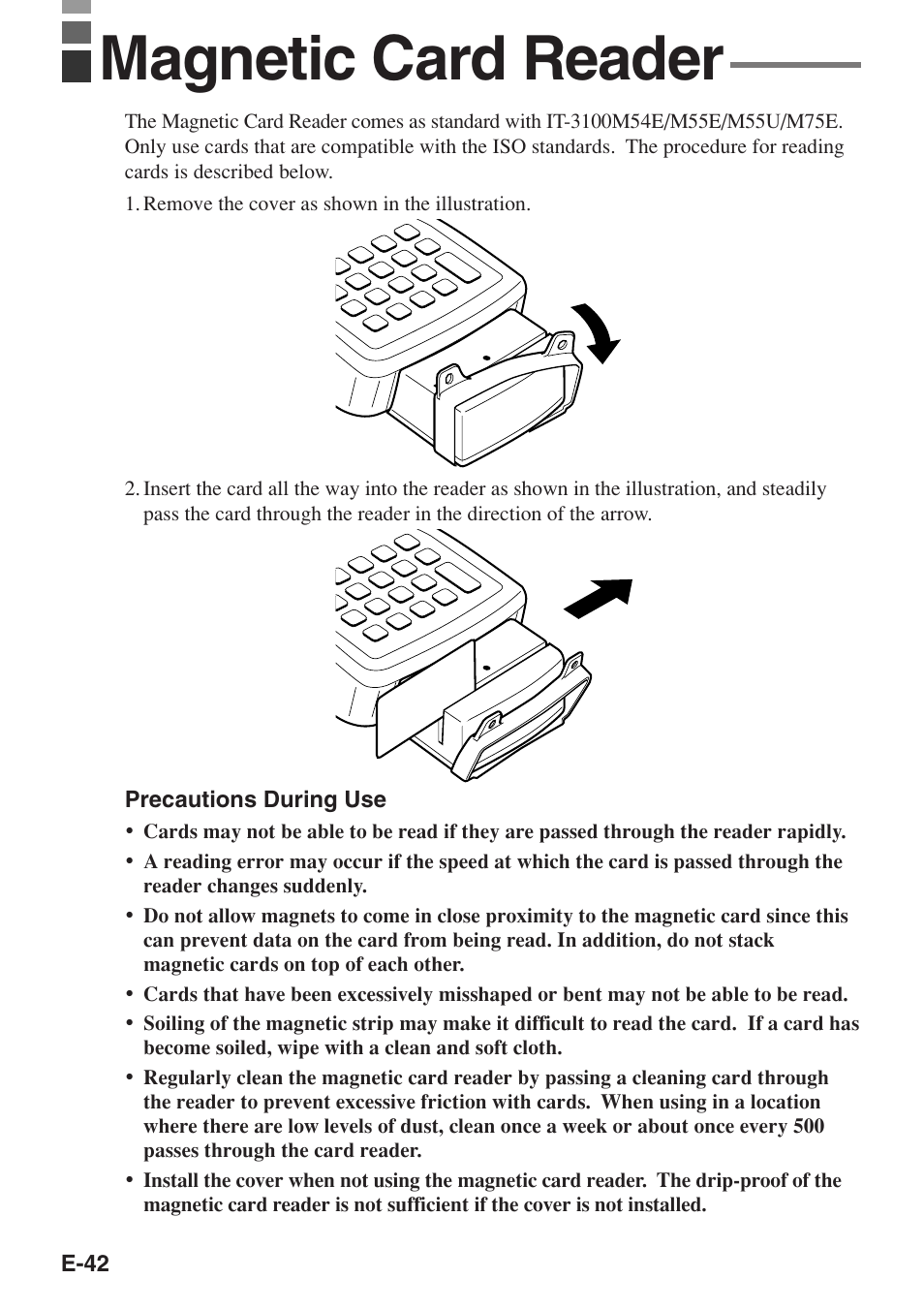 Magnetic card reader | Casio IT-3100 User Manual | Page 44 / 75