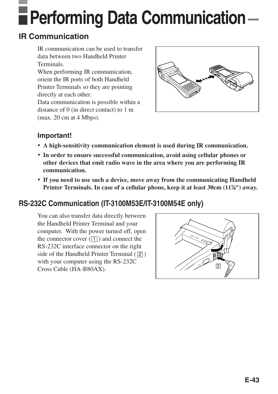 Performing data communication, Ir communication | Casio IT-3100 User Manual | Page 45 / 75