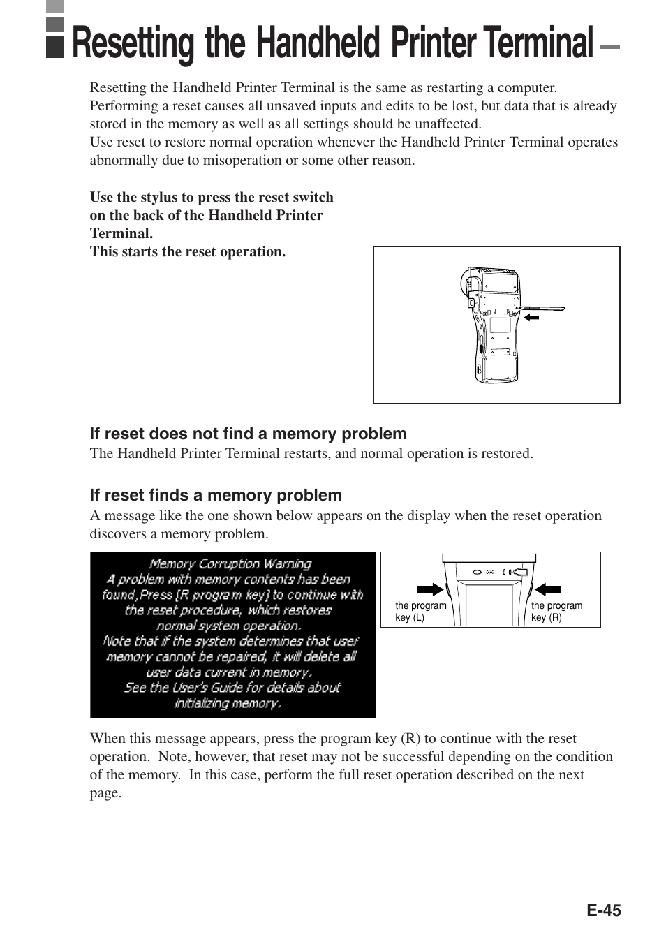 Resetting the handheld printer terminal | Casio IT-3100 User Manual | Page 47 / 75