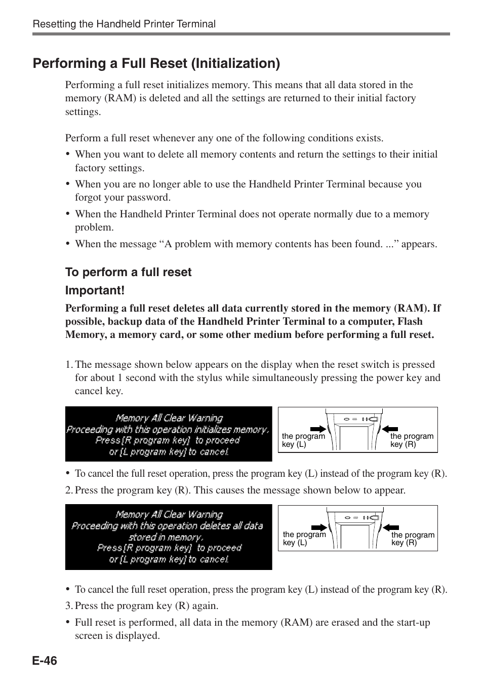 Performing a full reset (initialization) | Casio IT-3100 User Manual | Page 48 / 75