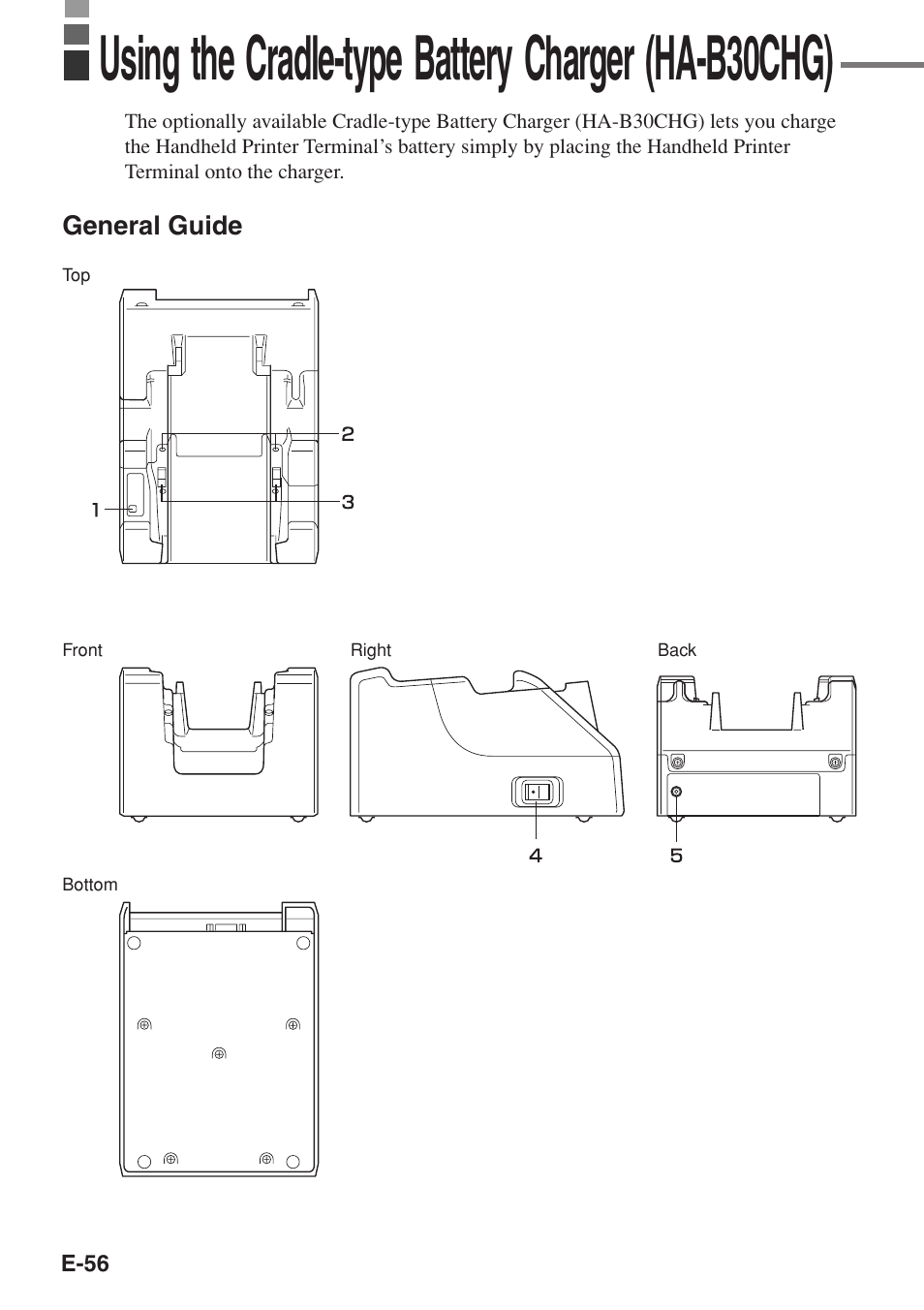 Using the cradle-type battery charger (ha-b30chg) | Casio IT-3100 User Manual | Page 58 / 75