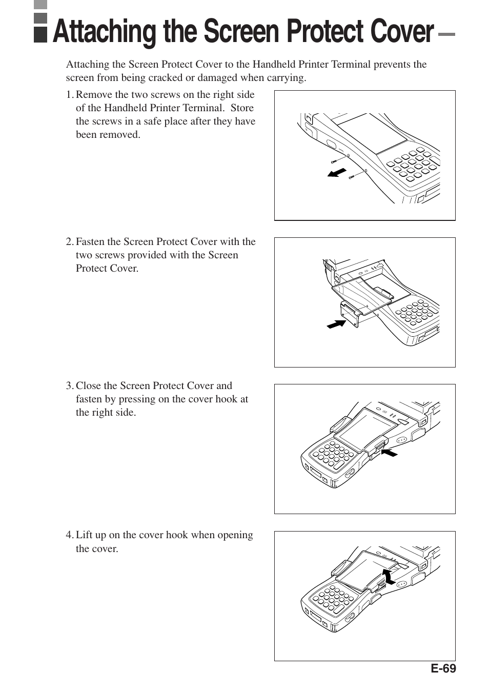 Attaching the screen protect cover | Casio IT-3100 User Manual | Page 71 / 75