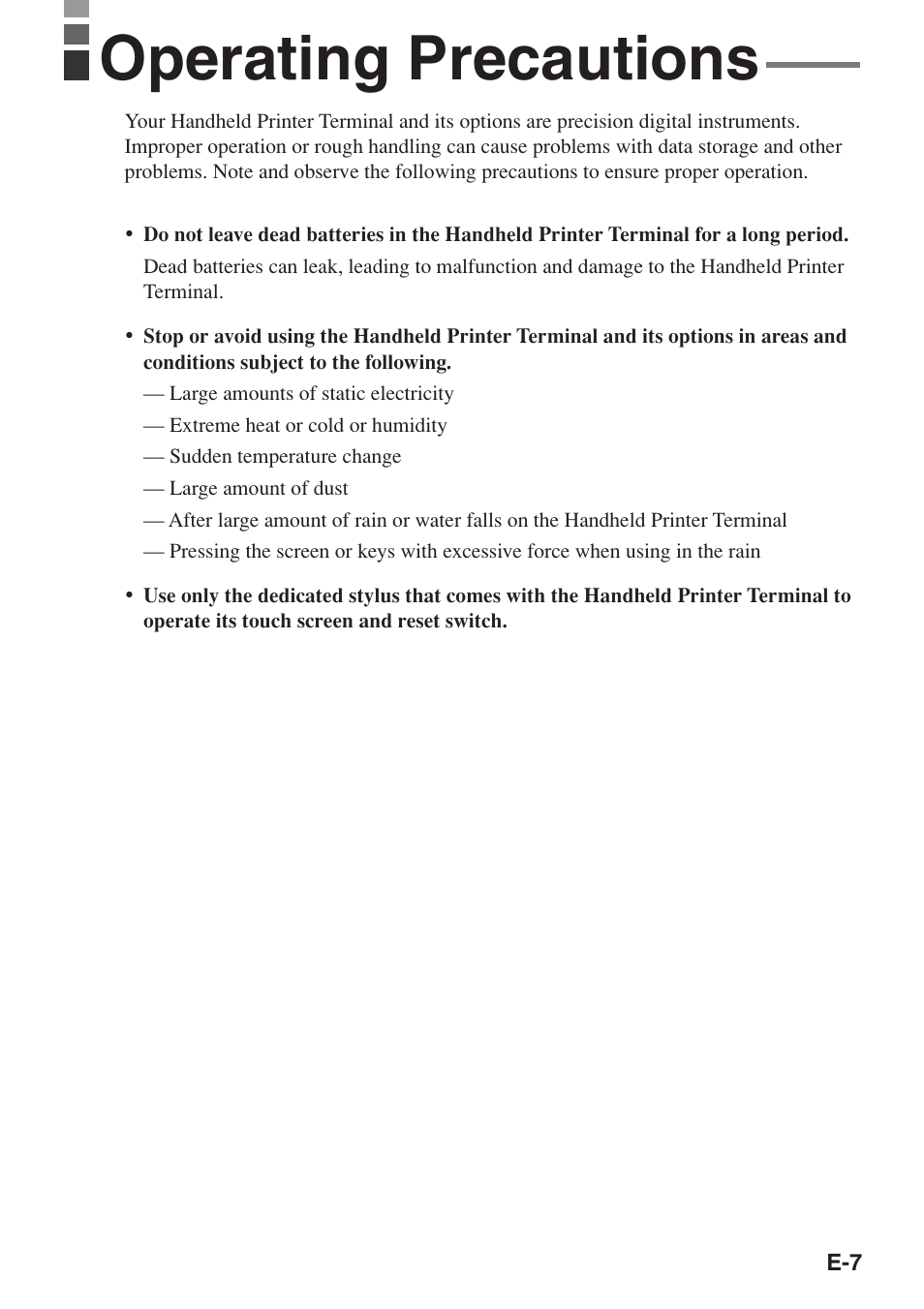 Operating precautions | Casio IT-3100 User Manual | Page 9 / 75