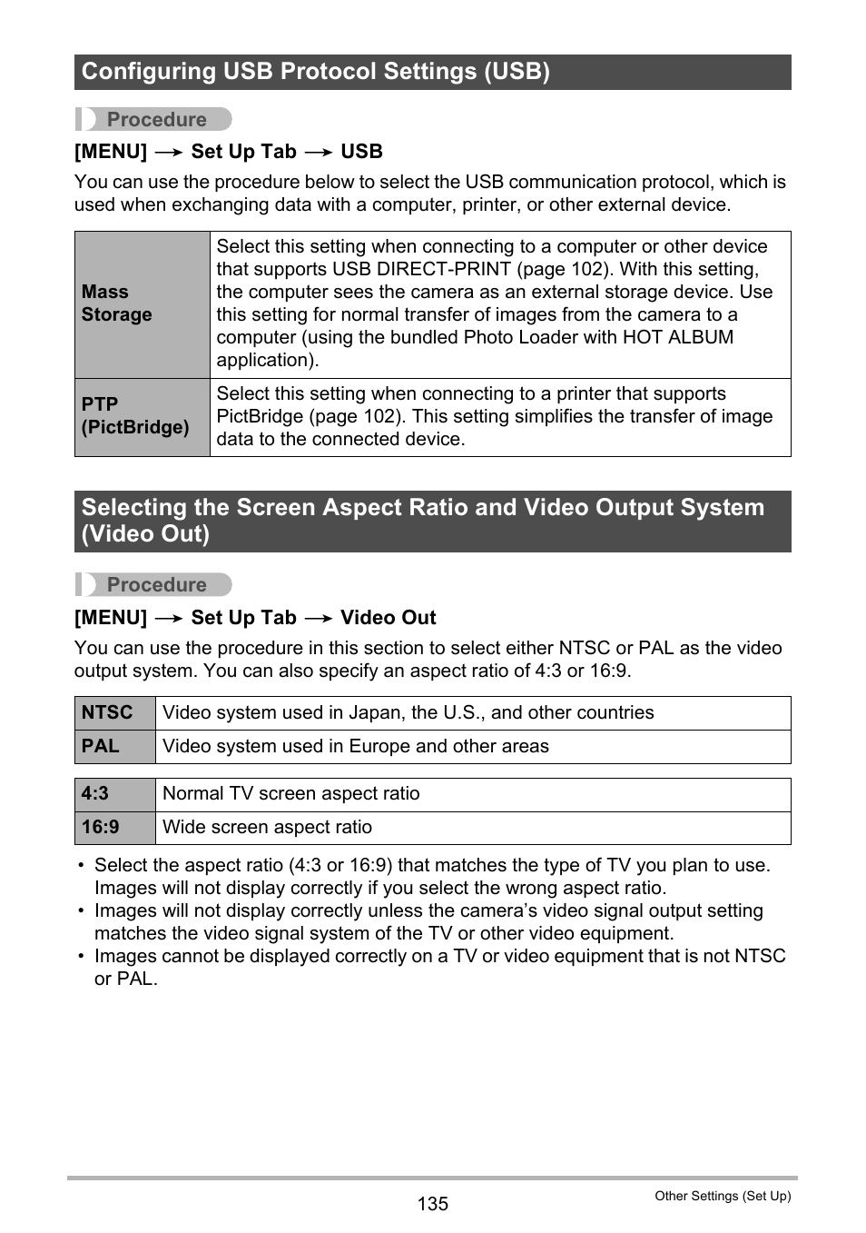 Configuring usb protocol settings (usb) | Casio EX-Z100 User Manual | Page 135 / 171