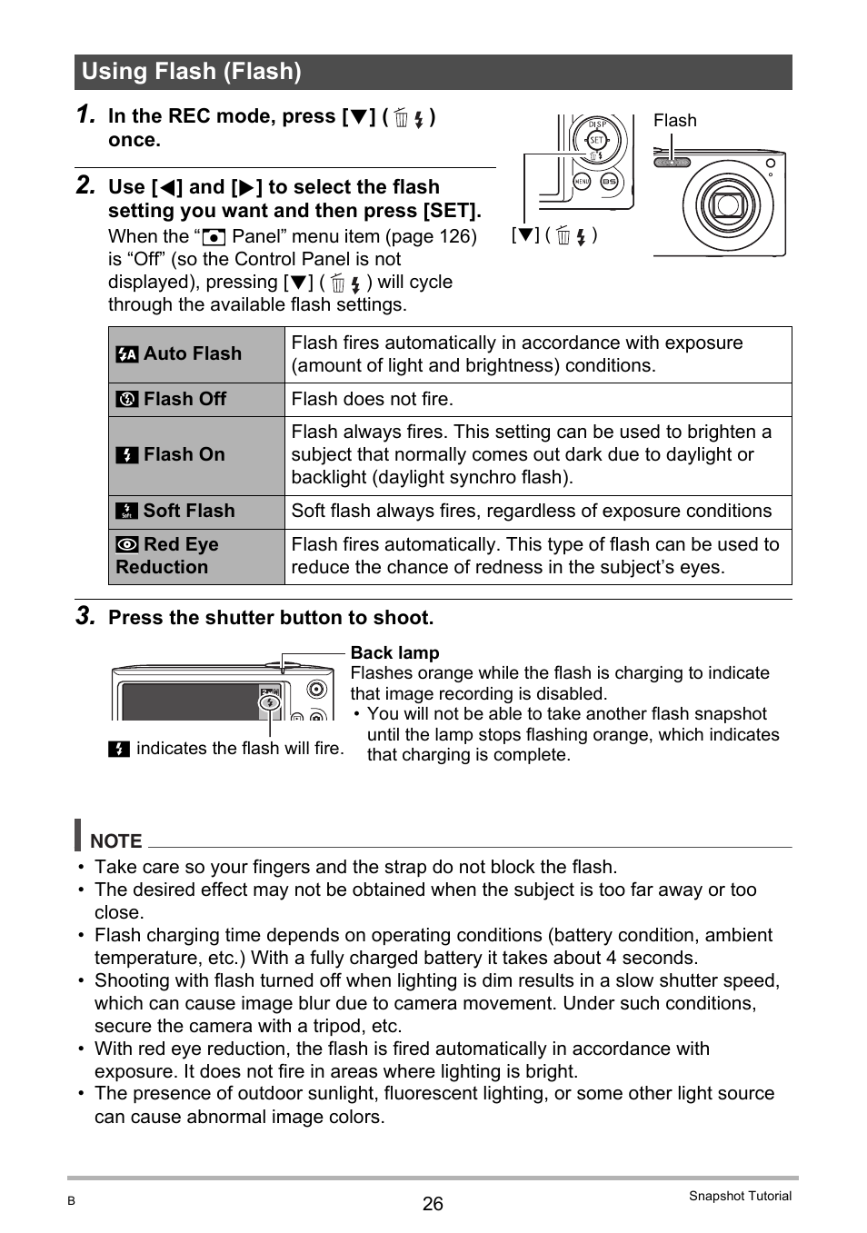 Using flash (flash) | Casio EX-Z100 User Manual | Page 26 / 171