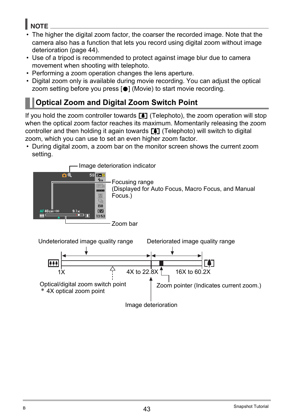Optical zoom and digital zoom switch point | Casio EX-Z100 User Manual | Page 43 / 171
