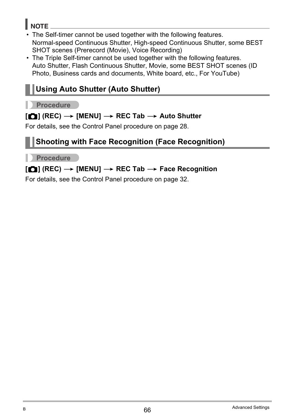 Using auto shutter (auto shutter), Shooting with face recognition (face recognition) | Casio EX-Z100 User Manual | Page 66 / 171