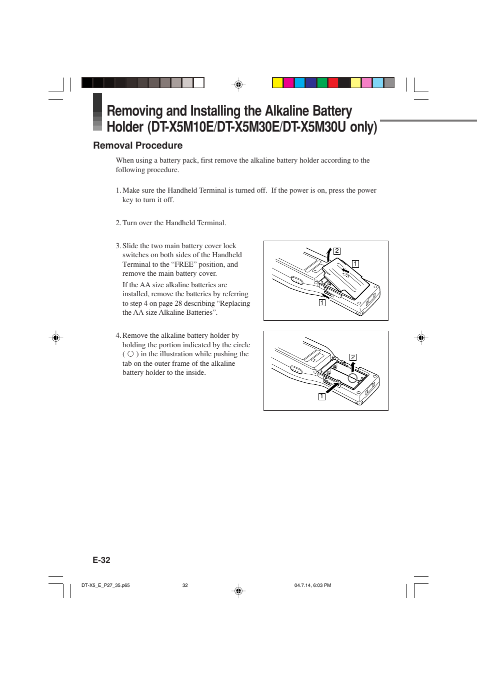 Removal procedure | Casio DT-X5 Series User Manual | Page 34 / 73