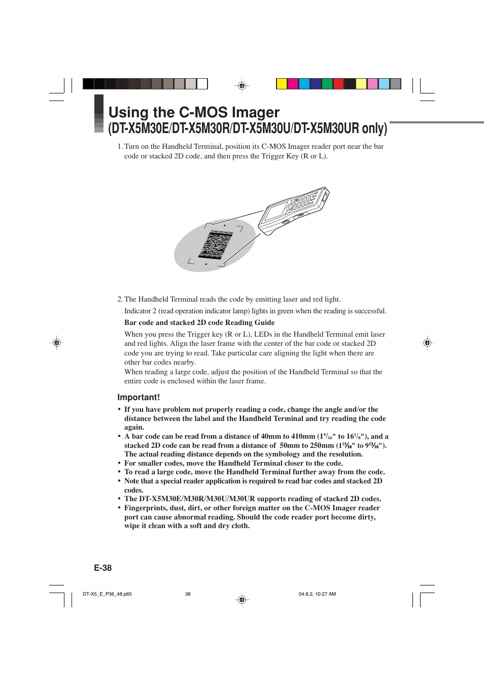 E-38, Important | Casio DT-X5 Series User Manual | Page 40 / 73