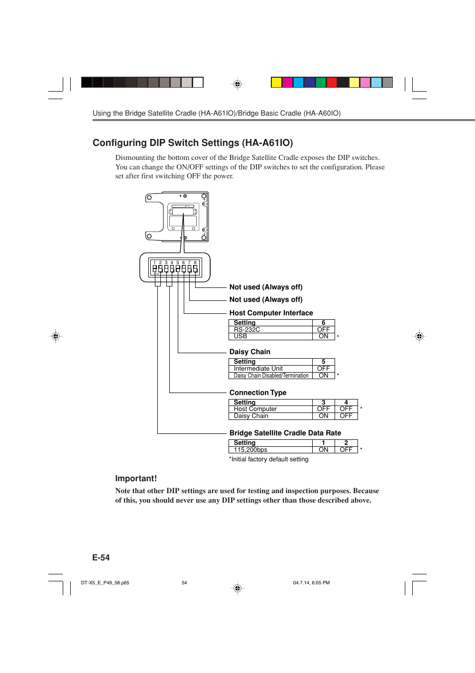 Configuring dip switch settings (ha-a61io) | Casio DT-X5 Series User Manual | Page 56 / 73