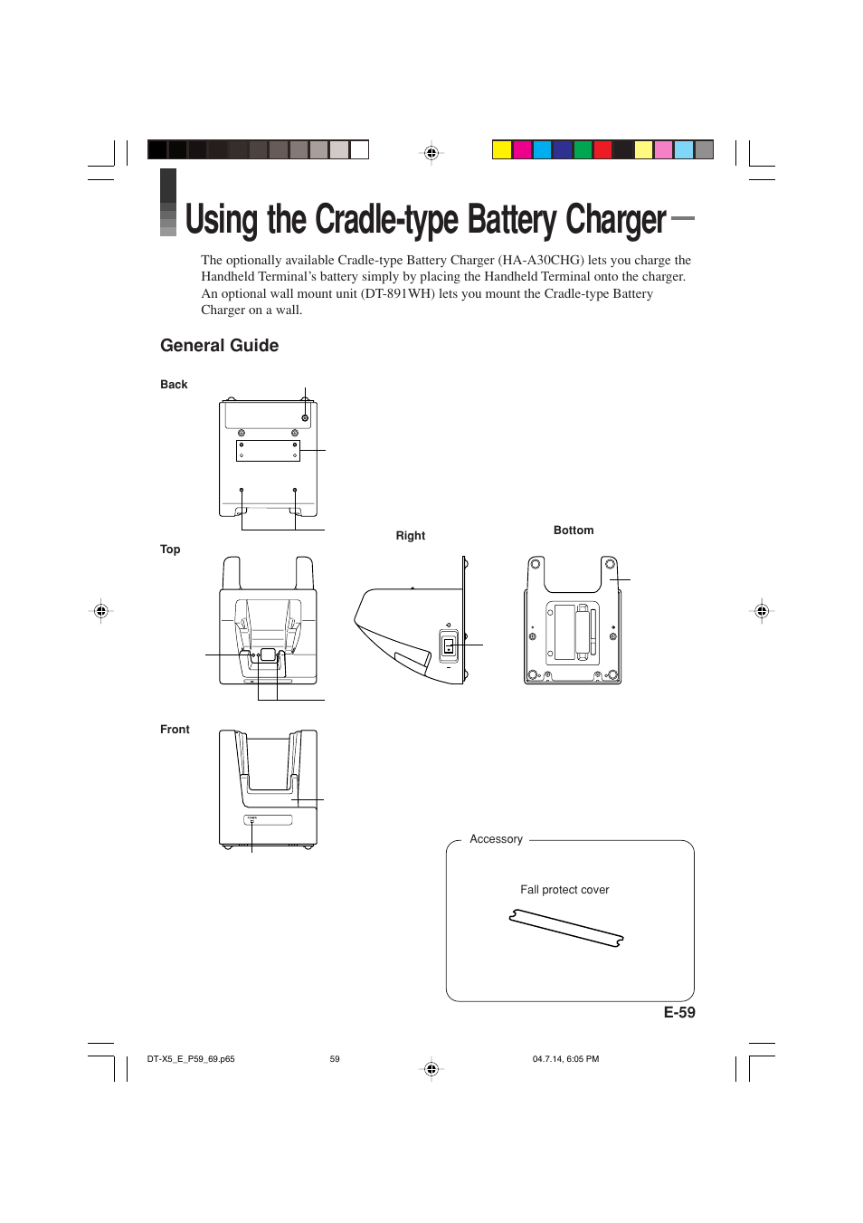 Using the cradle-type battery charger, General guide | Casio DT-X5 Series User Manual | Page 61 / 73