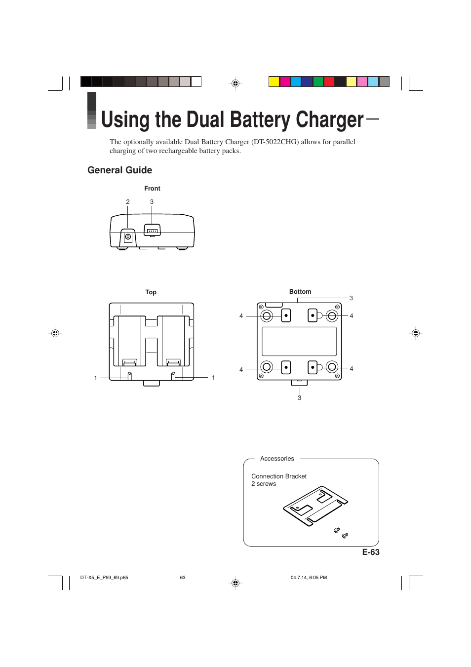 Using the dual battery charger, General guide | Casio DT-X5 Series User Manual | Page 65 / 73