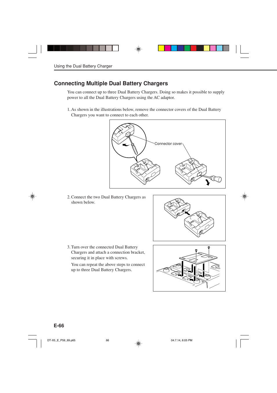 Connecting multiple dual battery chargers | Casio DT-X5 Series User Manual | Page 68 / 73