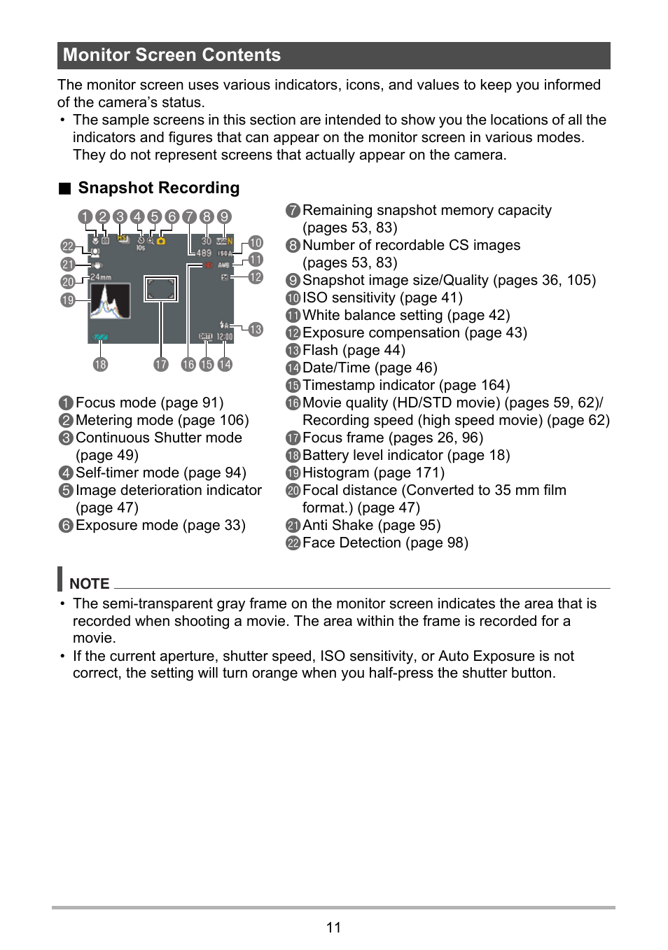 Monitor screen contents | Casio EX-FH100 User Manual | Page 11 / 203