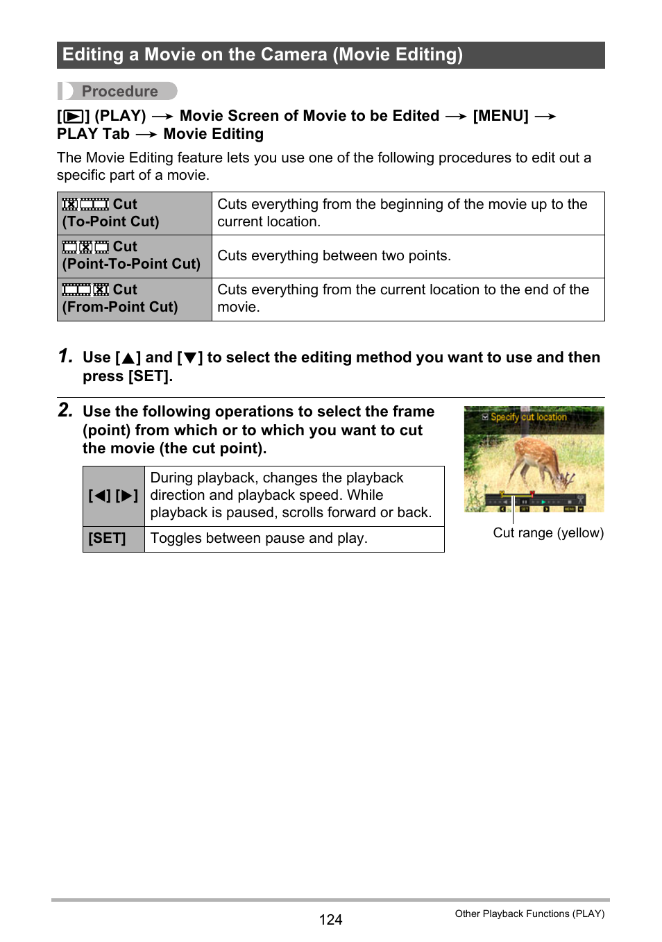 Editing a movie on the camera (movie editing) | Casio EX-FH100 User Manual | Page 124 / 203