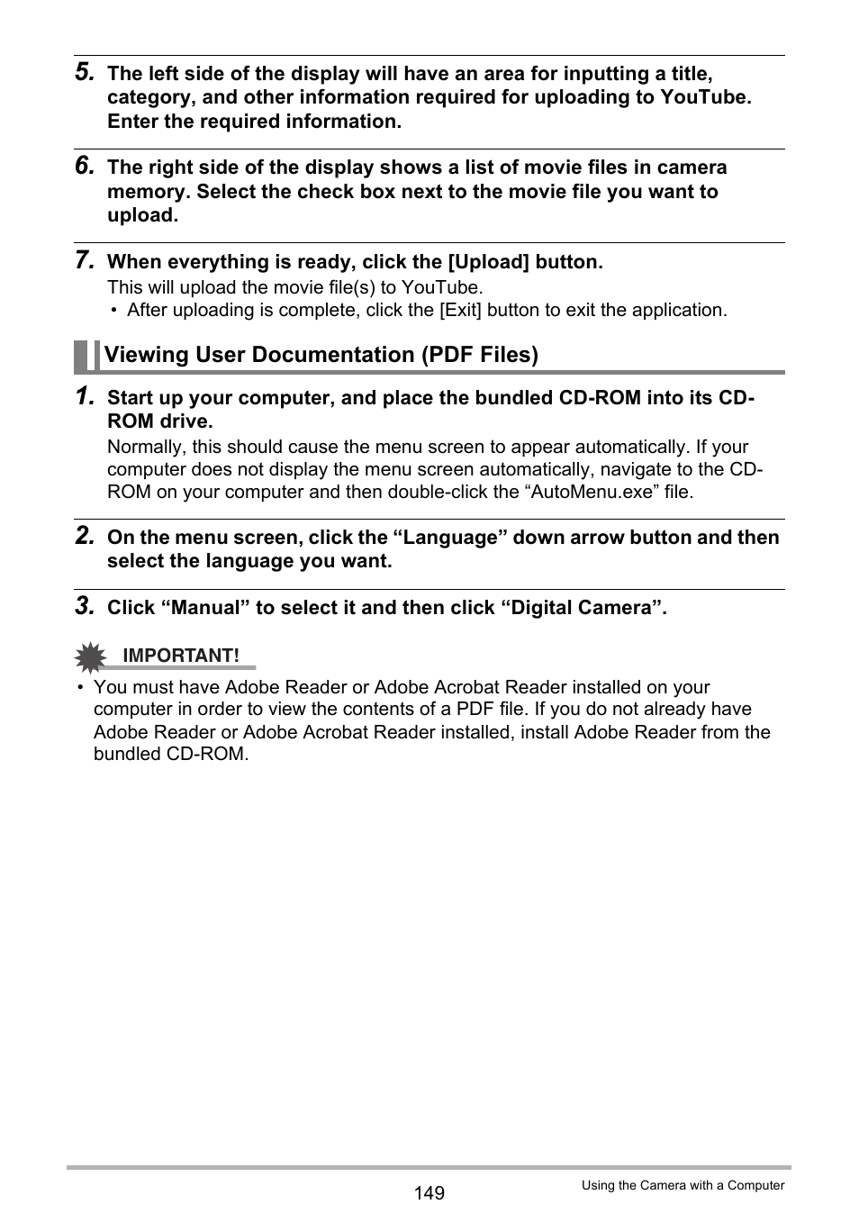 Viewing user documentation (pdf files) | Casio EX-FH100 User Manual | Page 149 / 203