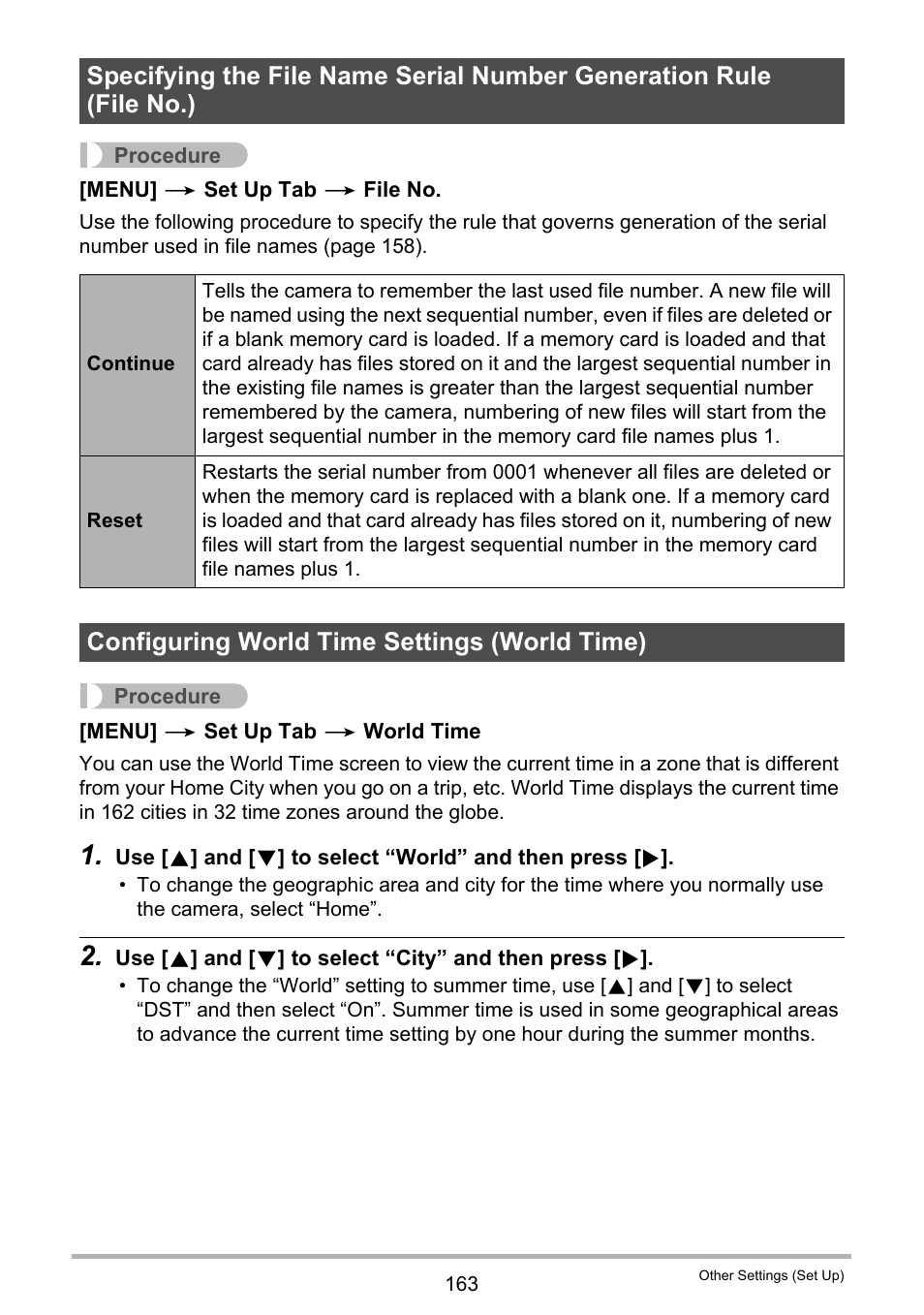 Configuring world time settings (world time) | Casio EX-FH100 User Manual | Page 163 / 203