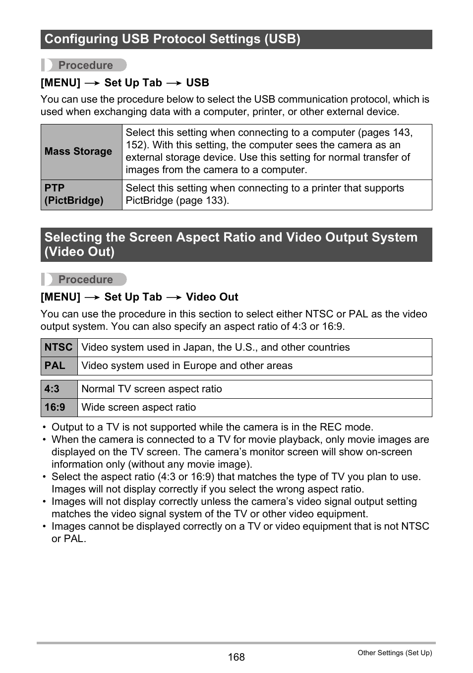 Configuring usb protocol settings (usb) | Casio EX-FH100 User Manual | Page 168 / 203