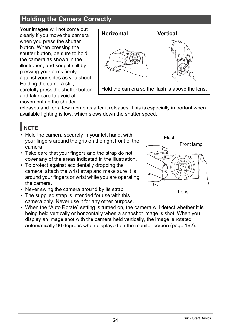 Holding the camera correctly | Casio EX-FH100 User Manual | Page 24 / 203