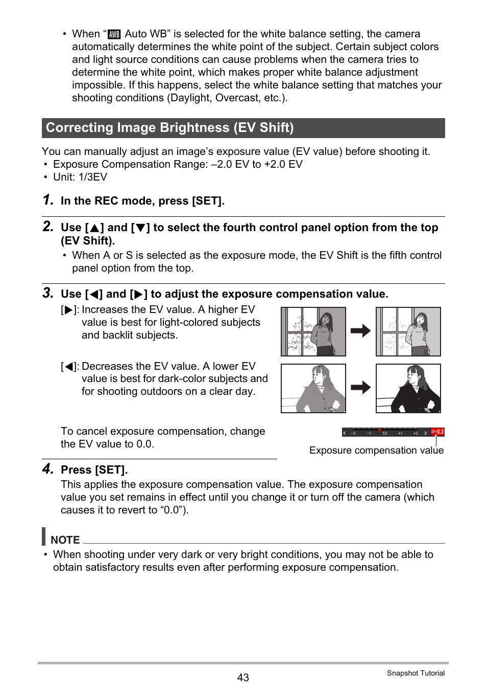 Correcting image brightness (ev shift) | Casio EX-FH100 User Manual | Page 43 / 203