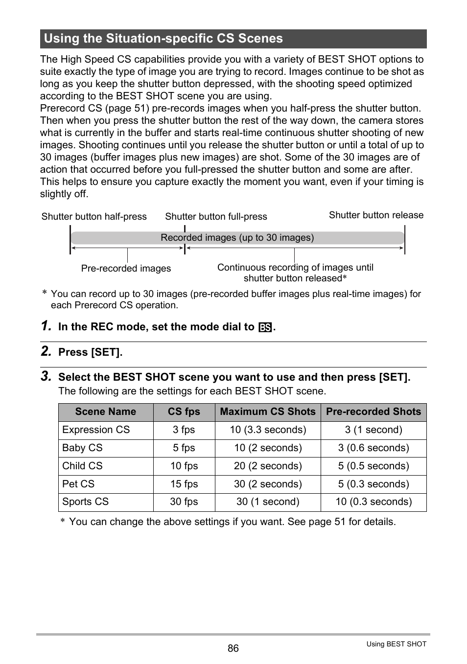 Using the situation-specific cs scenes | Casio EX-FH100 User Manual | Page 86 / 203